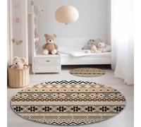 Générique Tapis Rond 90 cm Lavable Machine, Moquette Antidérapante Poil Bas Style Art, Motif Motif Tribal Bohème Doux pour Chambre Fille Enfant, Marron