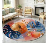 Générique Tapis Rond 90cm Feuilles Palmier Monstera Bloc Couleur Lavable | Tapis Rond Botanique Vintage, Doux Antidérapant Lavable pour Salon, chambre, bureau et salle de bains