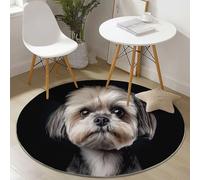 Générique Tapis Rond à Poils Courts 100 cm- Tapis de Sol Doux et Confortable, Motif Animal Shih Tzu, Lavable et Antidérapant Tapis Rond Décoratif pour Salon et Chambre, Noir