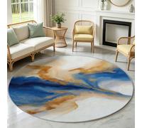 Générique Tapis Rond à Poils Courts 120 cm Salon Moquette Abstrait Moderne | Lavable Antidérapant pour Salle à Manger, Chambre d'enfant, Chambre à Coucher - Motif Marbre Sable Mouvant, Marron