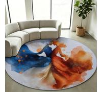 Générique Tapis Rond à Poils Courts 140 cm Salon Moquette Moderne Abstrait | Lavable Antidérapant pour Salle à Manger, Chambre d'enfant, Chambre à Coucher - Encre Sable Mouvant Fumée, Gris