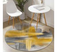 Générique Tapis Rond à Poils Courts 150 cm- Tapis de Sol Doux et Confortable, Motif Abstrait Palette Coups De Pinceau, Lavable et Antidérapant Tapis Rond Décoratif pour Salon et Chambre, Gris Jaune