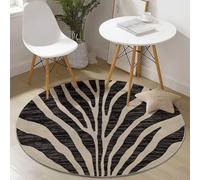 Générique Tapis Rond à Poils Courts 150 cm- Tapis de Sol Doux et Confortable, Motif Rayé Peau De Zèbre, Lavable et Antidérapant Tapis Rond Décoratif pour Salon et Chambre, Beige Noir