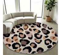 Générique Tapis Rond à Poils Courts 160 cm Salon Moquette Abstrait Moderne | Lavable Antidérapant pour Salle à Manger, Chambre d'enfant, Chambre à Coucher - Motif Animal Motif Léopard, Beige