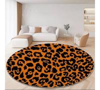 Générique Tapis Rond à Poils Courts 180 cm- Tapis de Sol Doux et Confortable, Motif Abstrait Imprimé Léopard, Lavable et Antidérapant Tapis Rond Décoratif pour Salon et Chambre, Couleur Orange