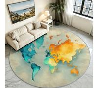Générique Tapis Rond à Poils Courts 80 cm Salon Moquette Moderne Mappemonde | Lavable Antidérapant pour Salle à Manger, Chambre d'enfant, Chambre à Coucher - Carte Graphique, Vert