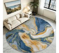 Générique Tapis Rond Abstrait Ondulation Salon, Poil Ras Antidérapant 60 cm | Ondulations Marbre et Blocs Fond Bleu, Moelleux Agréable sans Peluche, Lavable en Machine, Idéal pour Chambre et Séjour