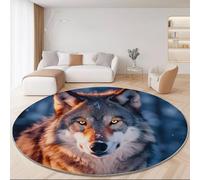 Générique Tapis Rond Animaux Loup Photographie 160 cm, Lavable Antidérapant Tapis Décoratif Rond Brun pour Chambre d'enfant Salon Chambre à Coucher, Doux Flanelle Moquette pour Nurserie