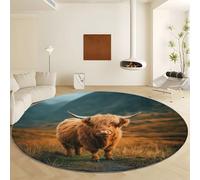 Générique Tapis Rond Antidérapant 120 cm, Imprimé Animal Bétail des Highlands Montagnes Rond Tapis Doux Moelleux Photographie De Nature Lavable pour Décoration Salle à Manger Chambre Canapé Cuisine