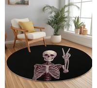 Générique Tapis Rond Antidérapant 120 cm Minimalisme, Tapis Lavable en Machine Gothique Blanc Crâne Rayures pour Salon - Moquette Coureur Imprimé pour Salle à Manger Chambre d’Enfant Nurserie