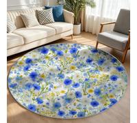 Générique Tapis Rond Antidérapant 150cm Floral Marguerite Fleur Sauvage | Botanique Aquarelle, Lavable, Résistant aux Taches, Moquette Douce pour Chambre à coucher, chambre d'enfant et salle de bain