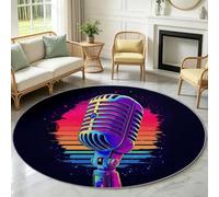 Générique Tapis Rond Antidérapant 150cm Microphone Néon | Rétro Pop Art, Lavable, Résistant aux Taches, Moquette Douce pour Chambre à coucher, chambre d'enfant et salle de bain