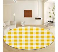 Générique Tapis Rond Antidérapant 160 cm, Imprimé Tissu Écossais Jaune Motifs Moirés Rond Tapis Doux Moelleux Style Campagnard Lavable pour Décoration Salle à Manger Chambre Canapé Cuisine