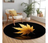 Générique Tapis Rond Antidérapant 180 cm Art Abstrait, Tapis Lavable en Machine Plantes Or Feuilles Rayures pour Salon - Moquette Coureur Imprimé pour Salle à Manger Chambre d’Enfant Nurserie