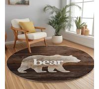 Générique Tapis Rond Antidérapant 220 cm Style Rétro, Tapis Lavable en Machine Animaux Ours Bois Rayures pour Salon - Moquette Coureur Imprimé pour Salle à Manger Chambre d’Enfant Nurserie
