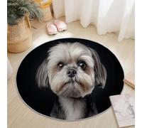 Générique Tapis Rond Antidérapant,Minimaliste Photographie Mignon Chiot Imprimer Grand et Léger - Noir Lavable en Machine Poils Courts Tapis Rond 100 cm Rond pour Bureau Salle à Manger L'intérieur