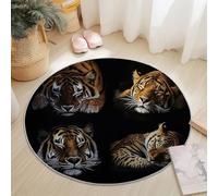 Générique Tapis Rond Antidérapant,Surréalisme Animaux Tigre Imprimer Grand et Léger - Noir Lavable en Machine Poils Courts Tapis Rond 90 cm Rond pour Bureau Salle à Manger L'intérieur Décorer