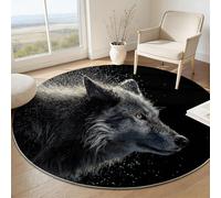 Générique Tapis Rond Antidérapant, Tapis à Poils Courts de Sol Lavable Réaliste Nature Animaux Loup pour Bureau Chambre d'homme Salon - Gris Foncé Confortable Moquette 150 cm
