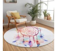 Générique Tapis Rond Aquarelle Style 120cm, Antidérapant Lavable en Machine Carpette Fantaisie Attrape-Rêves Étoiles Tapis Salon Rond Imprimé pour Salle À Manger Chambre D’Enfant Nurserie Couleur