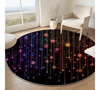 Générique Tapis Rond Art Fantaisie Abstrait Étoiles Antidérapant de Décoration, Tapis Rond Lavable Doux Enfant pour Salon Salle multimédia Chambre (120 cm, Noir)