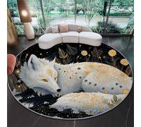 Générique Tapis Rond Art Fantastique Animal Renard avec Envers antidérapant et Lavable pour Chambre à Coucher, Salon, Chambre d'enfant, Chambre d'enfant - Blanc Noir - 150 cm