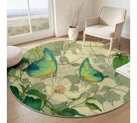 Générique Tapis Rond Art Nature Animaux Papillon Antidérapant de Décoration, Tapis Rond Lavable Doux Enfant pour Salon Chambre Balcon (60 cm, Vert Clair)