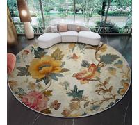 Générique Tapis Rond Beige 100 cm Tapis À Poils Courts Lavable, Doux Antidérapant Tapis Salon Et Vintage Vieilli Floral Plante Feuillage pour Entrée Intérieur, Chambre, Cuisine, Chambre d'enfant