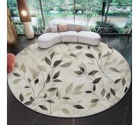 Générique Tapis Rond Beige 120 cm Tapis À Poils Courts Lavable, Doux Antidérapant Tapis Salon Et Raffiné Élégant Plante Feuillage pour Entrée Intérieur, Chambre, Cuisine, Chambre d'enfant