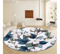 Générique Tapis Rond Blanc Ø 90 cm, Vintage Feuilles Plantes Coton Tapis Lavable en Machine Antidérapant - Doux Confortable et Facile à Nettoyer pour Salon Chambre Chambre d'enfant Cuisine