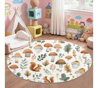 Générique Tapis Rond Blanc, Imprimé Botanique Champignons Et Écureuil, Tapis Doux à Poils Courts pour Chambre d'enfant et Salle de Jeux, Enfants