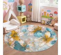 Générique Tapis Rond Blanc, Motif Minimalisme Moderne Fleurs Blocs De Couleur, Tapis Lavable et Antidérapant pour Femmes Orientées vers Le Foyer Chambre et Nurserie