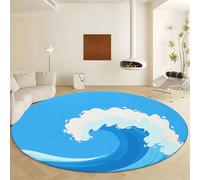 Générique Tapis Rond Bleu à Poils Courts, Motif Vague Cartoon Tapis Antidérapant et Lavable en Machine pour Salon Chambre à Coucher Chambre d’Enfant Descente de Lit Diamètre 160 cm