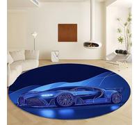 Générique Tapis Rond Bleu Lavable en Machine, Tapis Fluffy Poil Ras Antidérapant - Moquette Doux Microfibre Motif Vague Abstrait Voiture Sport pour Salon Chambre à Coucher Cuisine Diamètre 90 cm