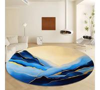 Générique Tapis Rond Bleu Lavable en Machine, Tapis Montagnes Abstraites Lignes Poils Courts - Moquette Doux et Antidérapant Diamètre 90 cm Facile d'entretien pour Salon Chambre