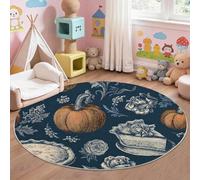 Générique Tapis Rond Bleu Marine, Imprimé Vacances Citrouille Feuilles, Tapis Doux à Poils Courts pour Chambre d'enfant et Salle de Jeux, Femmes Au Foyer