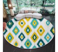 Générique Tapis Rond Blocs Losanges Abstraits avec Envers antidérapant et Lavable pour Chambre à Coucher, Salon, Chambre d'enfant, Chambre d'enfant - JauneVert - 100 cm