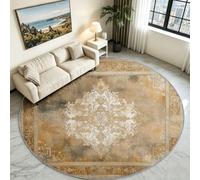 Générique Tapis Rond Bohème Damas Salon, Poil Bas Doux Antidérapant 100 cm | Motif Damassé Vintage Ton Beige, Ne Perd Pas Ses Poils, Lavable en Machine, Tapis Résistant Parfait Chambre et Séjour