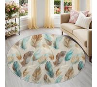 Générique Tapis Rond Brun Clair, Motif Impressionnisme Plume Fleurs, Tapis Lavable et Antidérapant pour Minimalistes Chambre et Nurserie
