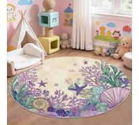 Générique Tapis Rond Coloré, Imprimé Monde sous-Marin Corail Coquillages, Tapis Doux à Poils Courts pour Chambre d'enfant et Salle de Jeux, Personnes Au Foyer