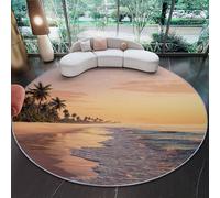 Générique Tapis Rond Coucher De Soleil NaturelLittoral 120 cm, Lavable en Machine pour Salon Antidérapant Imprimé pour Salle à Manger, Chambre d’Enfant Nurserie, Couleur Orange