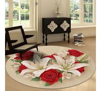 Générique Tapis Rond de Chambre Doux Imprimé 160 cm Français, Tapis de Salon Antidérapant Lavable Decor Romantique Plantes Fleurs Lys - Moquette pour Salle de Séjour Chambre d'enfant Salle de Jeu