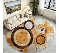 Générique Tapis Rond de Salon, Art Abstrait Cercles pour Salle à Manger Bureau Chambre, Lavable en Machine et Poil Court Tapis Antidérapant, Facile à Nettoyer, Couleur: Jaune, Dimension: 100 cm Rond