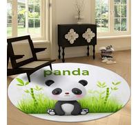 Générique Tapis Rond de Salon Lavable 160 cm Animaux Panda Herbe Verte Lettres, Tapis Antidérapant Moquette de Sol Cartoon - pour Chambre Cuisine Balcon Terrasse Salle à Manger Intérieur Salle de Jeu