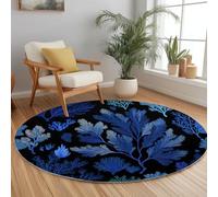 Générique Tapis Rond de Salon Lavable 200 cm Plantes Corail Algues Feuilles, Tapis de Sol Moquette Antidérapant Bleu - pour Chambre Cuisine Balcon Terrasse Salle à Manger Intérieur Salle de Jeu