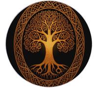 Générique Tapis Rond Décoratif à Poils Ras 120 cm, Flanelle Antidérapante et Lavable Élégant Arbre De Vie Celtique Modèle, Parfait pour Chambre Salon Balcon et Terrasse - Jaune Brunâtre