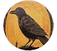Générique Tapis Rond Décoratif à Poils Ras 150 cm, Flanelle Antidérapante et Lavable Corbeau Animé Abstrait Modèle, Parfait pour Chambre Salon Balcon et Terrasse - Jaune