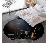 Générique Tapis Rond Décoratif en Flanelle 180 cm, Musique Rock Guitare Batterie Thème Noir Doux Tapis Rond Lavable Antidérapant - pour Salon Bureau Chambre d'enfants Entrée