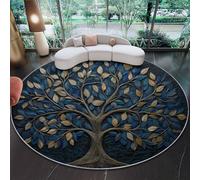 Générique Tapis Rond Décoration Luxe Abstrait Arbre De Vie - Tapis Circulaire 60 cm Résistant aux Taches Doux Poils Courts Moquette, Antidérapant pour Salon Chambre Salle à Manger, Bleu Marron
