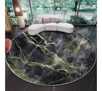 Générique Tapis Rond Décoration Luxe Hua Marbre Lignes Élégantes - Tapis Circulaire 100 cm Résistant aux Taches Doux Poils Courts Moquette, Antidérapant pour Salon Chambre Salle à Manger, Noir Or