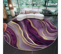 Générique Tapis Rond Décoration Luxe Marbre Lignes - Tapis Circulaire 60 cm Résistant aux Taches Doux Poils Courts Moquette, Antidérapant pour Salon Chambre Salle à Manger, Violet Or